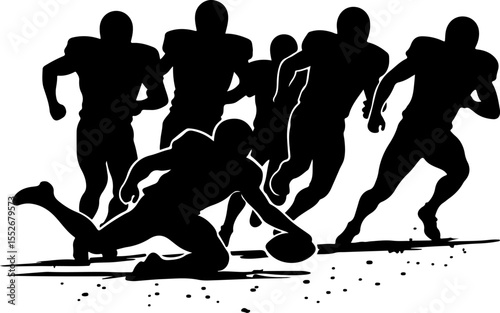 American Football Players Catching Ball Silhouette vector bundle