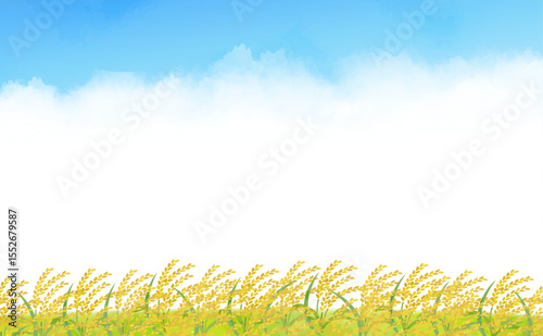 稲穂が実る秋の背景イラスト