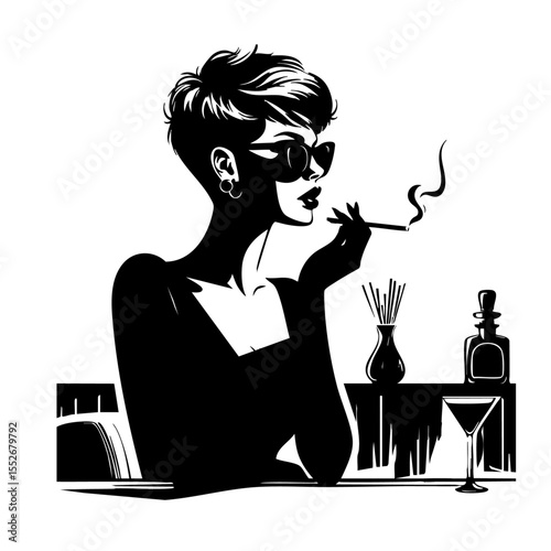 クールな女性のシルエットイラスト