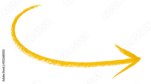Yellow arrow symbol colored pencil isolated on transparent background