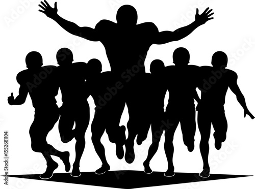 American Football Players Catching Ball Silhouette