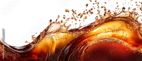Obraz  z motywem Golden liquid flows in an amber cascade against a stark black backdrop, creating dynamic splashes perfect for beverage designs, transparent background