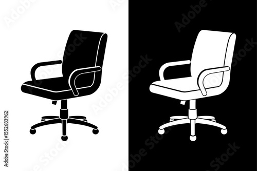 Office Chair Design Icon. Black and White Vector for Interior Concepts