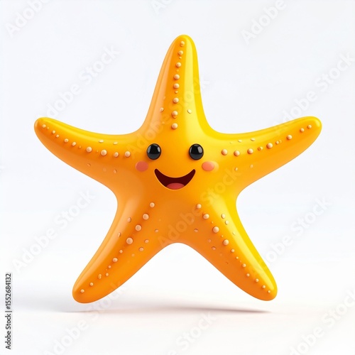 Cute Yellow Cartoon Starfish 3D Rendering