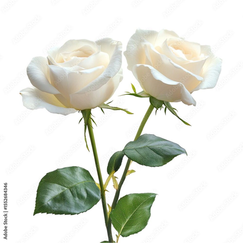Obraz premium Two cream roses stems leaves abstract background