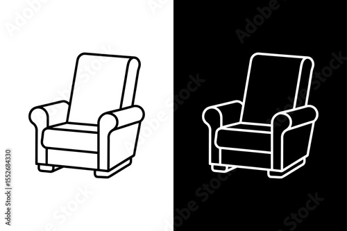 Recliner Chair Outline Icon. Stylish Line Drawing on White Black Background