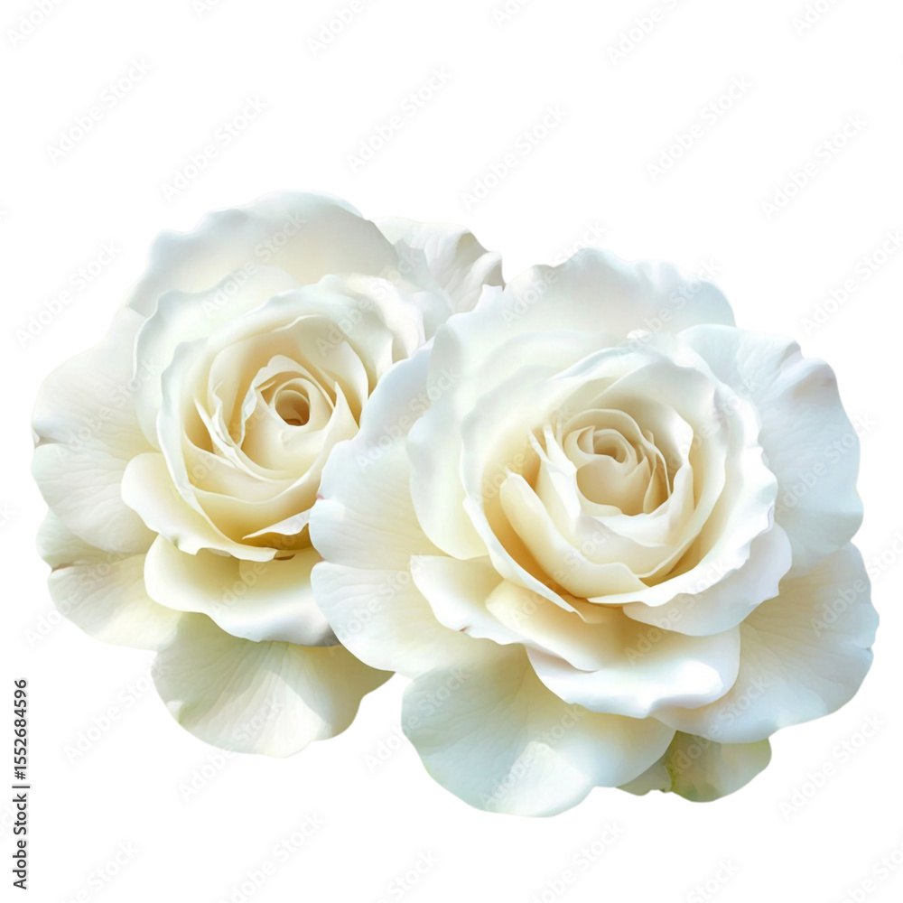 Fototapeta premium Two elegant white roses close up view soft petals delicate beauty