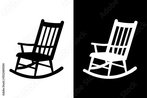 Solid Rocking Chair Vector Icon. Black Silhouette on White and Black Theme
