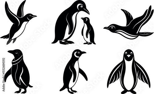 Penguin Silhouette Vector Bundle Set of 6 Unique Designs