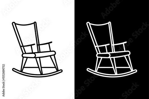 Rocking Chair Vector Line Art. Monochrome Furniture Icon Illustration