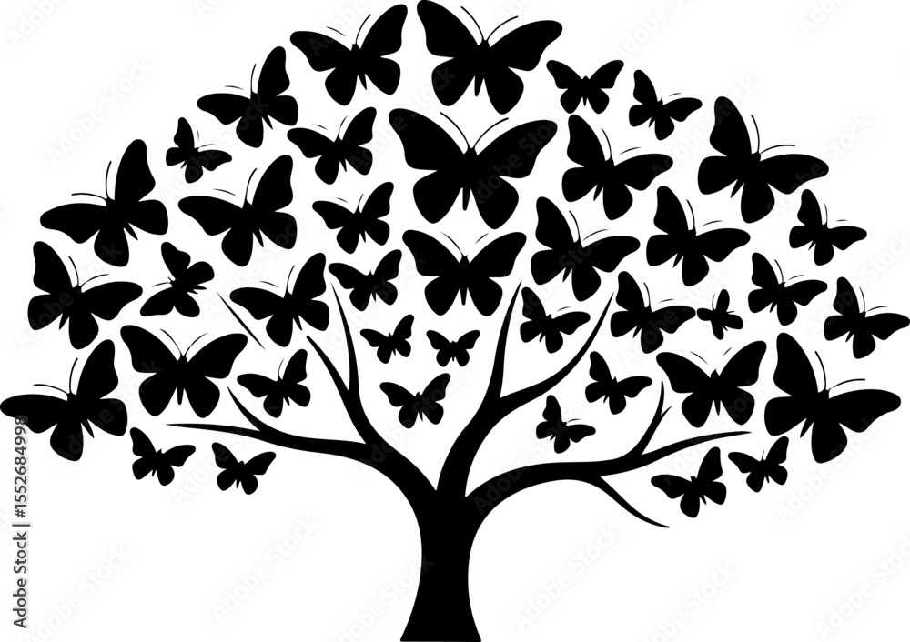 Naklejka premium Love Tree with Butterflies Silhouette vector
