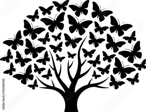 Love Tree with Butterflies Silhouette vector