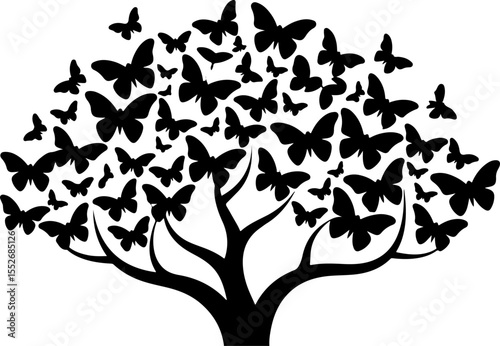 Love Tree with Butterflies Silhouette vector