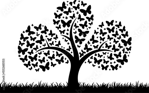 Love Tree with Butterflies Silhouette vector
