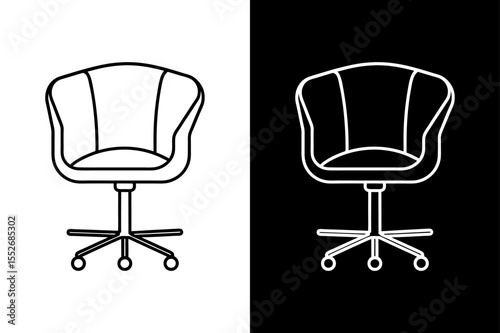 Monochrome Swivel Chair Illustration. Clean Line Art for Design Projects