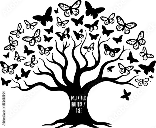 Love Tree with Butterflies Silhouette vector