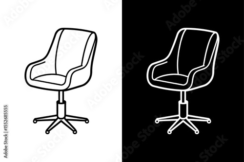 Black and White Swivel Chair Icon. Simple Line Illustration for Interiors