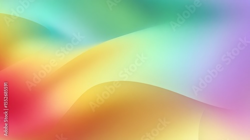 Abstract soft gradient background with colorful rainbow pastel hues, iridescent holographic tones, and smooth wavy shapes in high detail for modern design and vector illustration