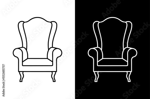 Monochrome Wingback Chair Vector. Refined and Elegant Furniture Illustration