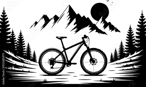 Mountain Biking Adventure Silhouette vector art 