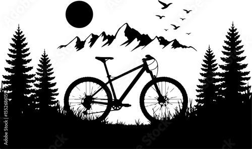Mountain Biking Adventure Silhouette vector art 