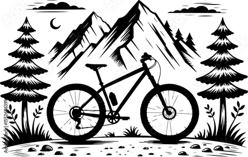 Mountain Biking Adventure Silhouette vector art 