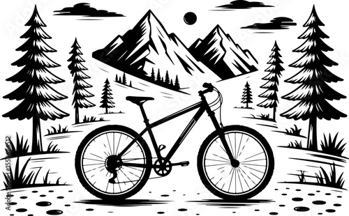 Mountain Biking Adventure Silhouette vector art 