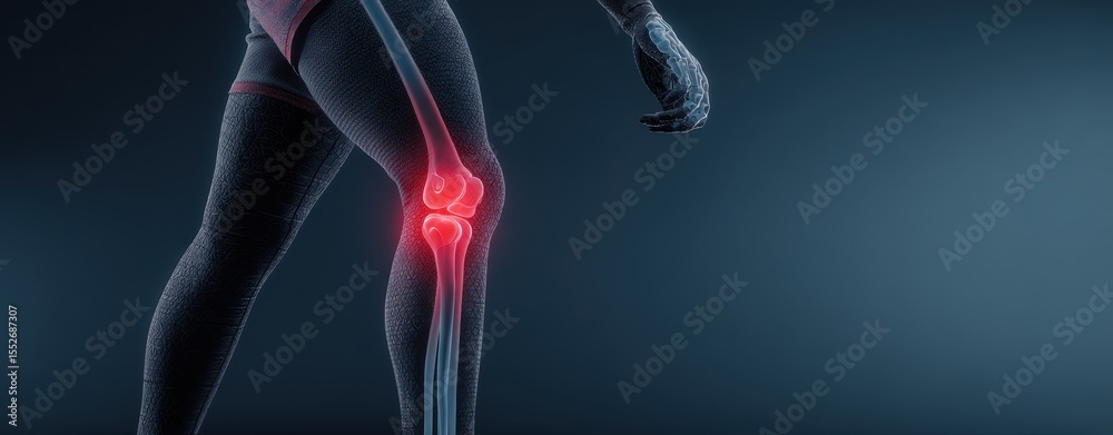Obraz premium Painful knee joint highlighted in red (1)