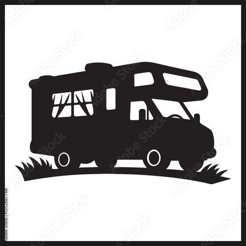 A black silhouette of a Camper vector