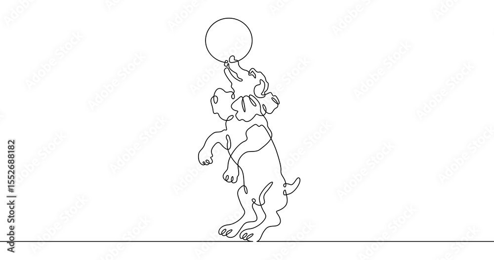 Obraz premium Continuous one line drawing trained dog. The dog performs in the circus. Circus..One continuous line isolated minimal illustration.Not AI.