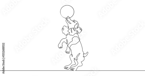 Continuous one line drawing trained dog. The dog performs in the circus. Circus..One continuous line isolated minimal illustration.Not AI.