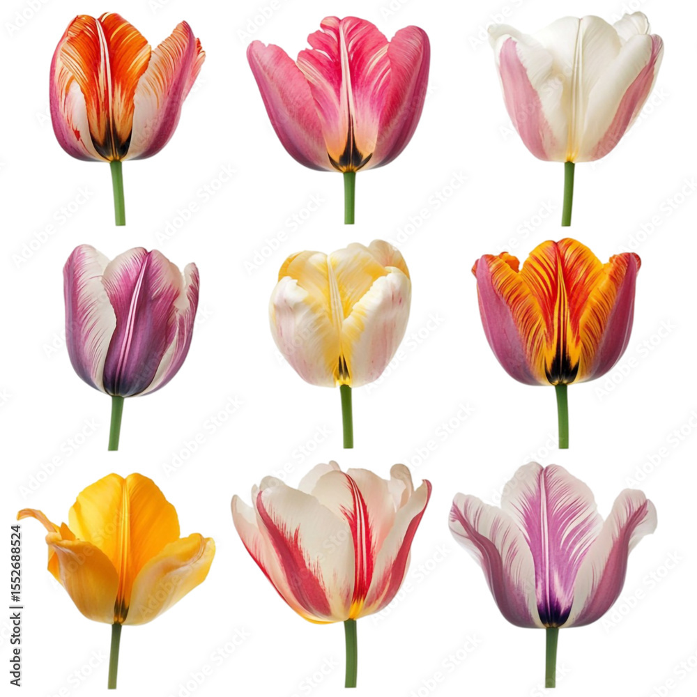 Fototapeta premium Colorful tulips arranged on a vibrant striped background a delightful floral display