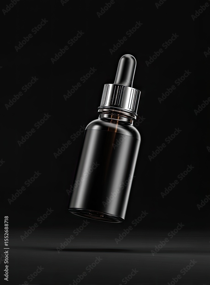 custom made wallpaper toronto digitalA dark amber glass bottle with a silver dropper top, seemingly floating against a black background, showcasing its sleek, minimalist design