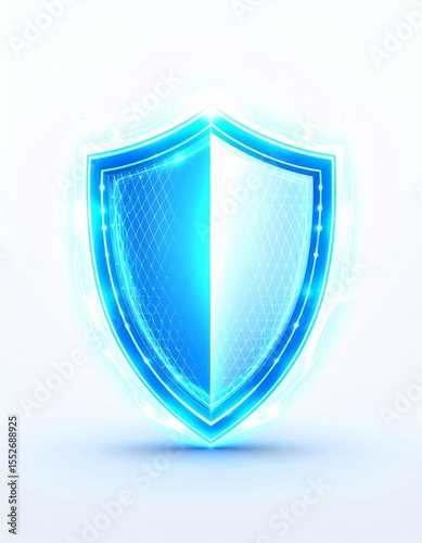 Glowing Blue Digital Shield: Abstract Energy Protection Symbol