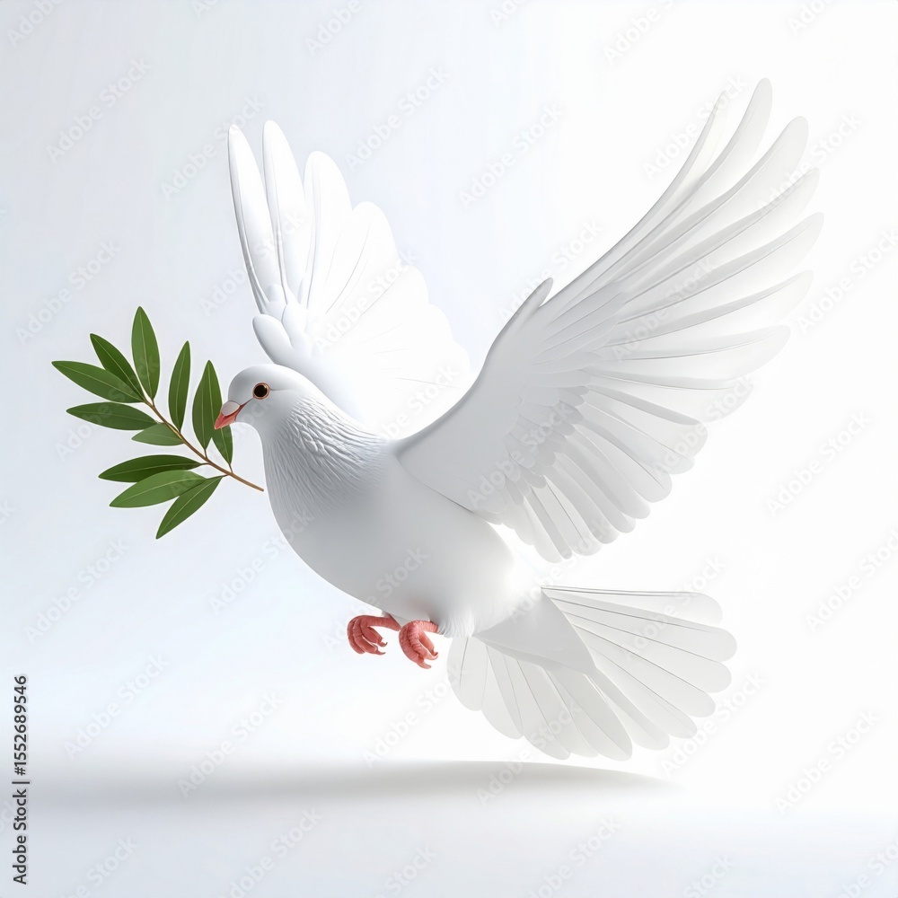 Fototapeta premium White Dove in Flight with Olive Branch