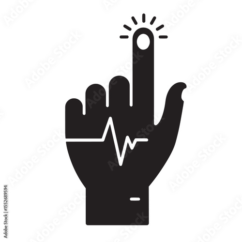 Black and white hand with pulse and finger pointing icon medical concept