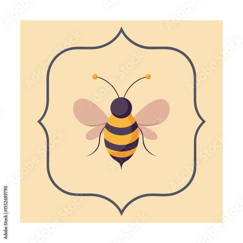 Flat Minimal Bee Illustration with Curved Border