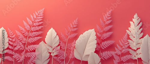Delicate White Leaves on Soft Coral Background for Elegant Decor