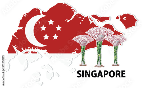 Singapore Map with Iconic Supertree Grove Illustration