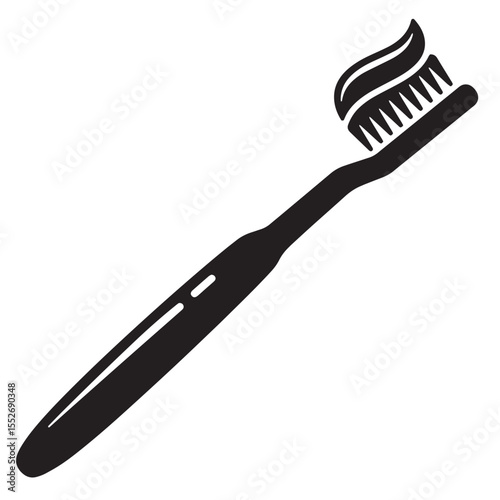 Black and white illustration of a toothbrush with toothpaste depicting oral hygiene