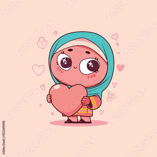 Cute hijabi girl holding a heart