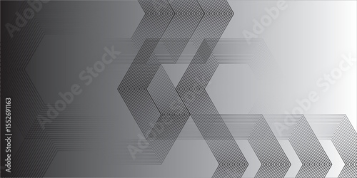 Geometric hexagon pattern with gradient background in grayscale. Modern abstract design perfect for tech, architecture, or futuristic-themed concepts.