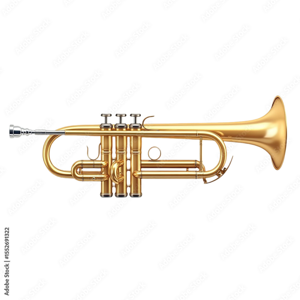 Obraz premium A gold trumpet against a colorful striped background a musical instrument