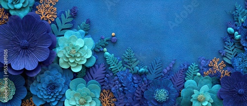 Vibrant Blue Floral Arrangement with Textured Background and Foliage