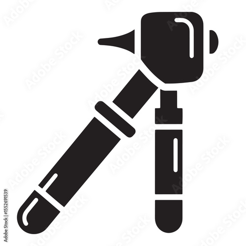 Black silhouette illustration of an otoscope medical instrument on a white background.