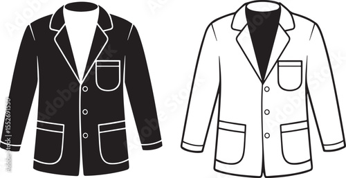 Two jackets one black and one white with pockets and button details