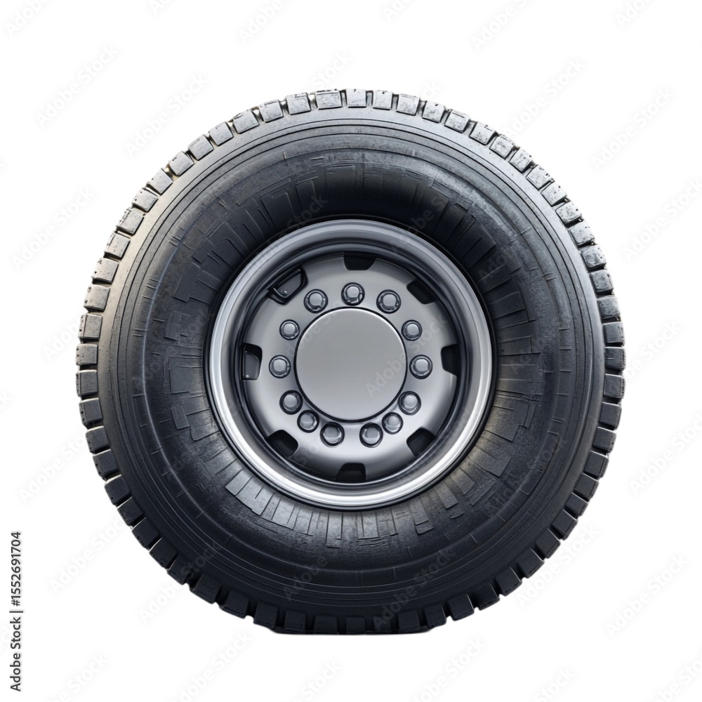 Fototapeta premium Large truck tire and wheel close up view showing tread and rim detail