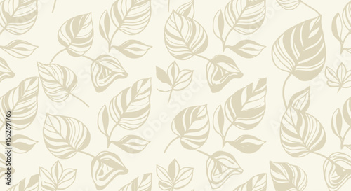 Elegant botanical pattern with line art leaves on a light cream background design