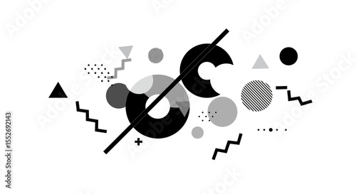 Abstract geometric composition in black and white showcasing retro design elements