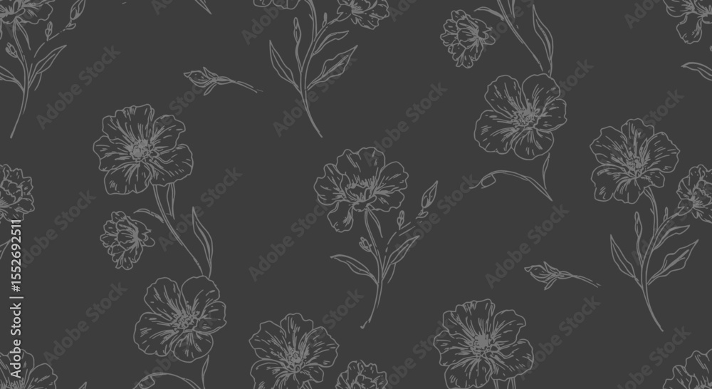 Elegant floral pattern with delicate flower outlines against a dark background